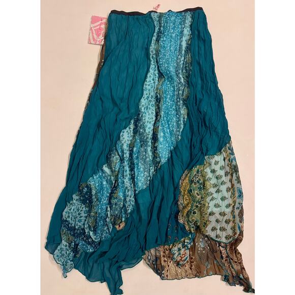 NWT Y2K Heart Soul Patchwork Maxi Skirt Elastic Waist Size XL Juniors Blue/Green - Picture 3 of 5